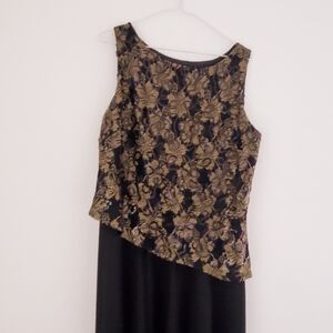 NUIT Vintage 90s Long Cocktail Dress Asymmetrical Gold Lace Sleeveless Top 1pc